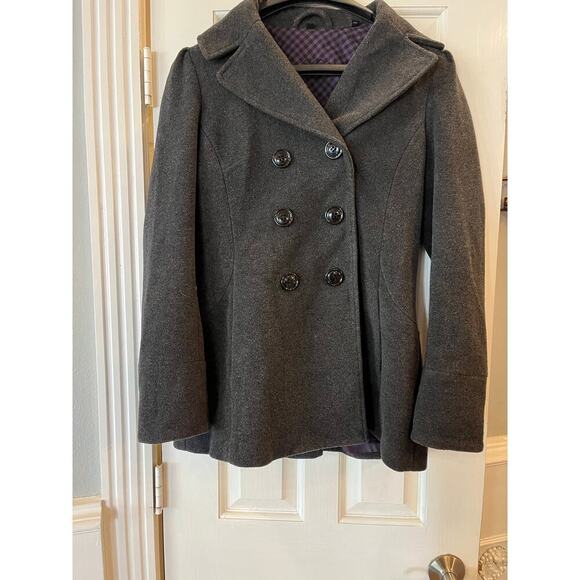 Steve Madden Wool Blend Pea Coat Jacket Women Medium Gray Neutral Minimalist - Picture 1 of 13